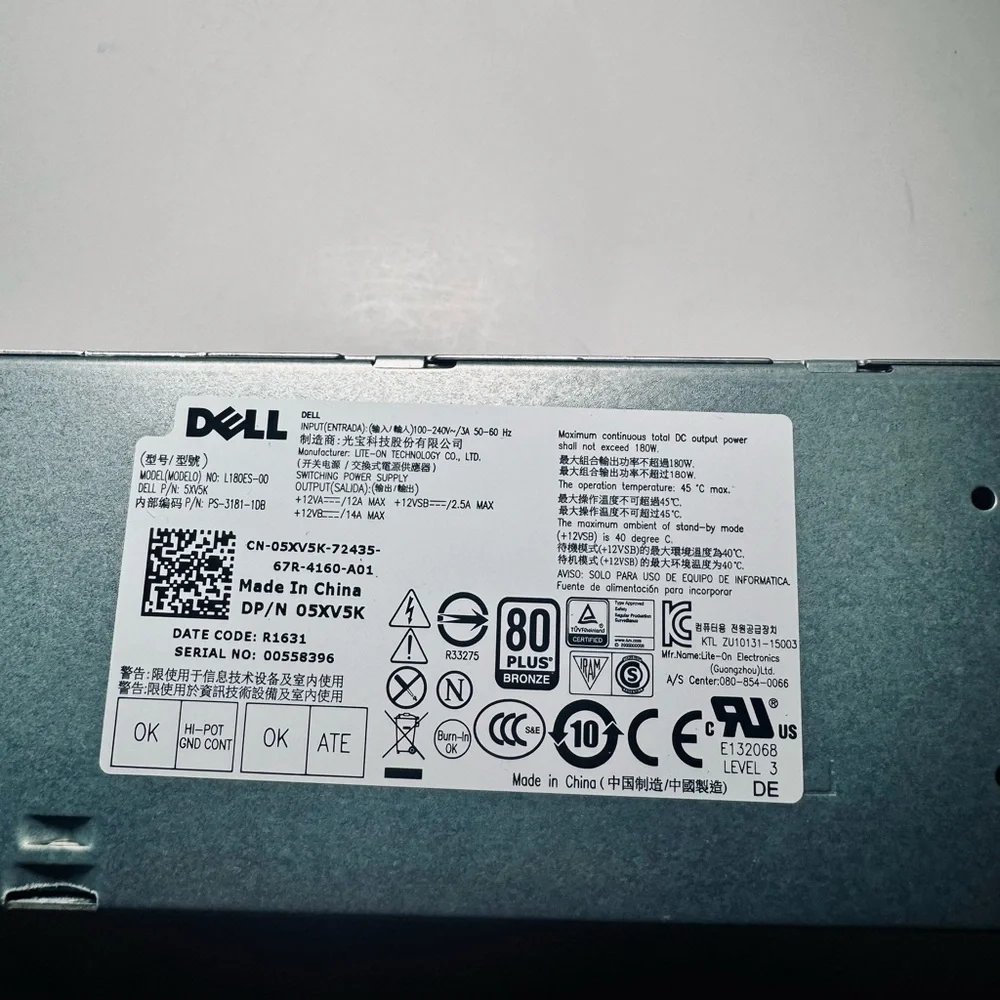 Dell OptiPlex 7040 5040 3040 SFF Power Supply 180W PSU 80 Plus Bronze 5XV5K